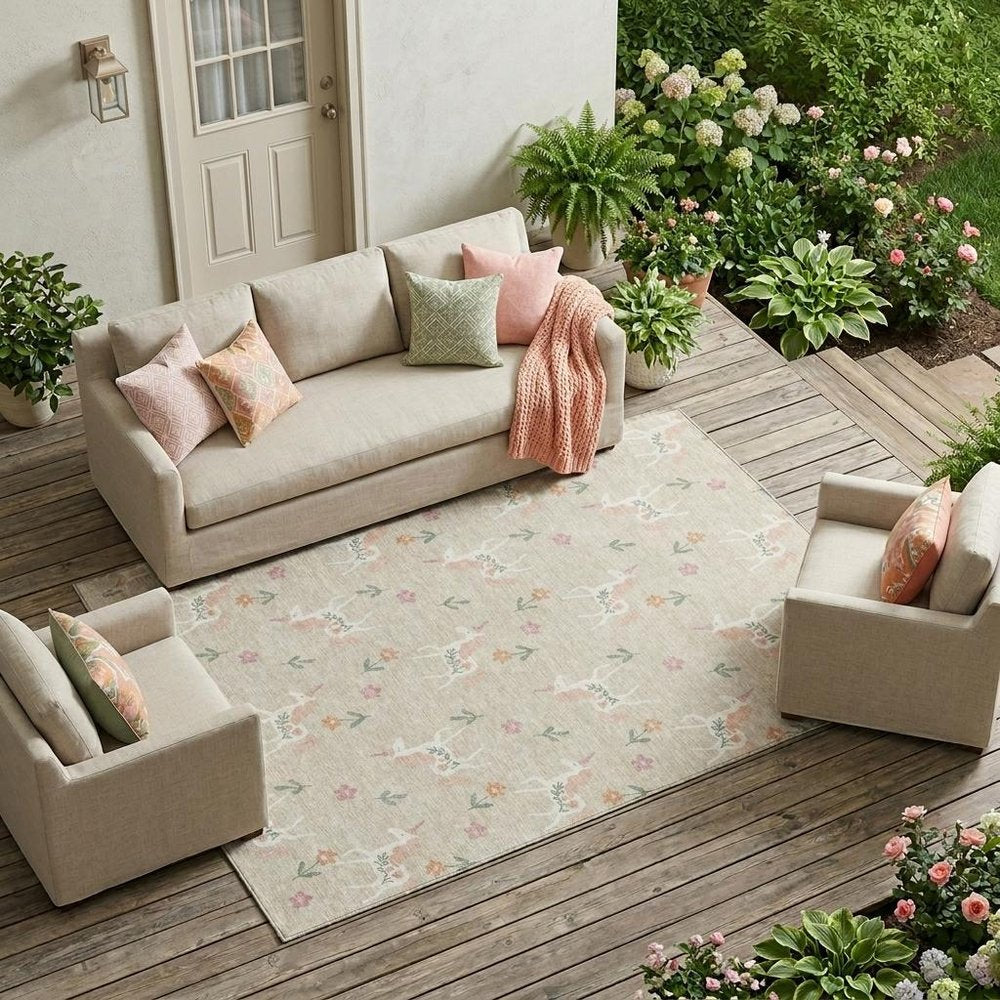 10' X 14' Beige And Gray Floral Washable Indoor Outdoor Area Rug — view 7