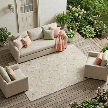 10' X 14' Beige And Gray Floral Washable Indoor Outdoor Area Rug HomeRoots