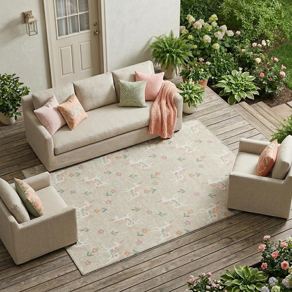 10' X 14' Beige And Gray Floral Washable Indoor Outdoor Area Rug — view 7