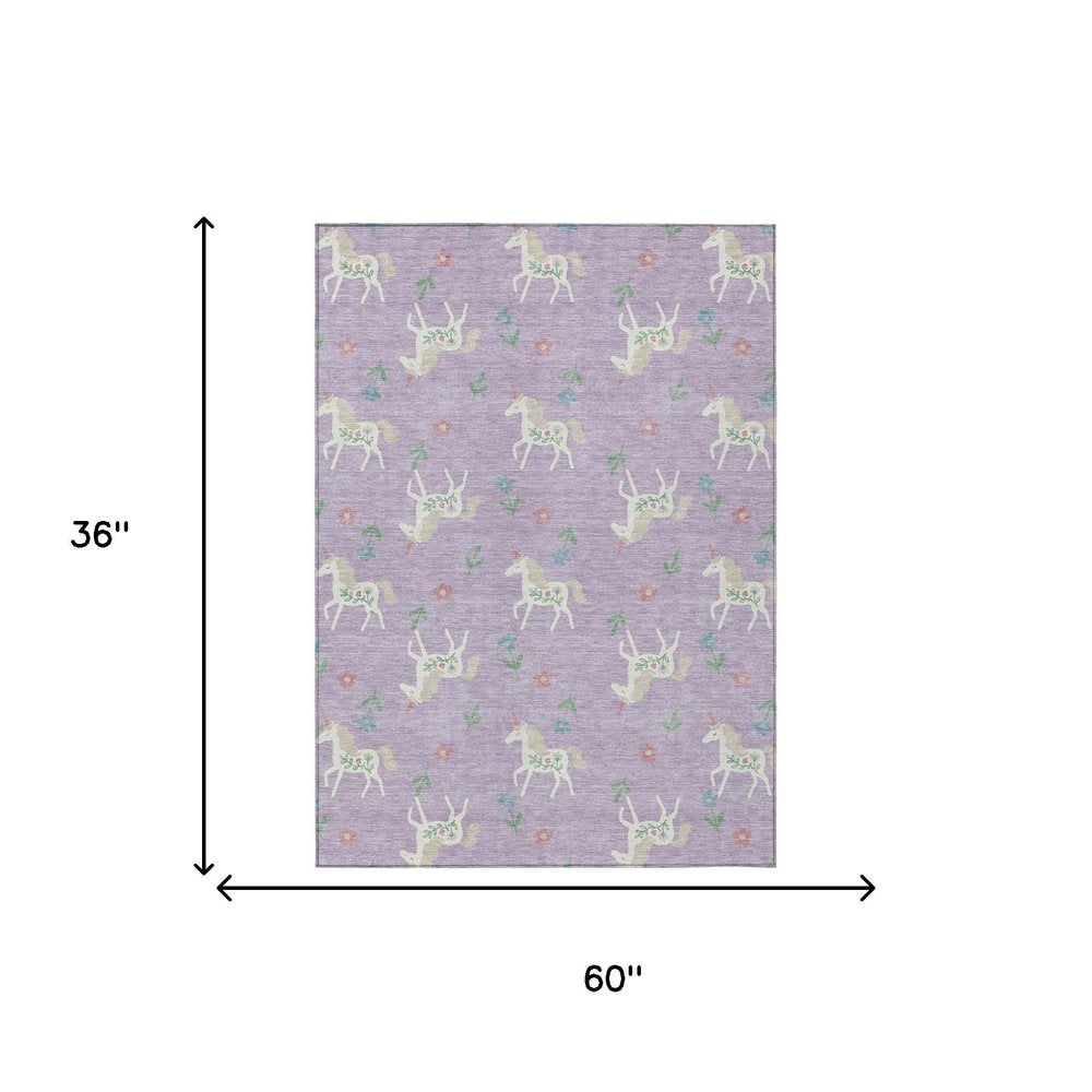 3' X 5' Lavender And Ivory Floral Washable Indoor Outdoor Area Rug HomeRoots