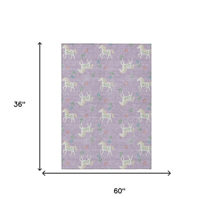 3' X 5' Lavender And Ivory Floral Washable Indoor Outdoor Area Rug HomeRoots