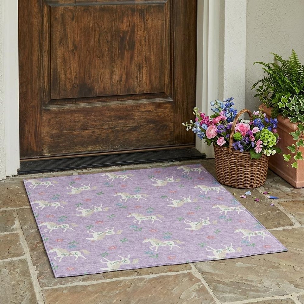 3' X 5' Lavender And Ivory Floral Washable Indoor Outdoor Area Rug HomeRoots