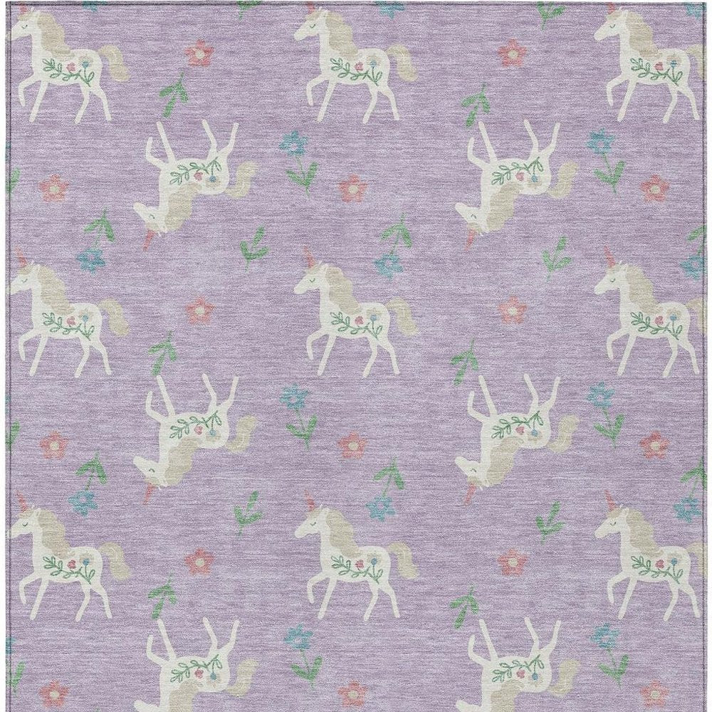 5' X 8' Lavender And Ivory Floral Washable Indoor Outdoor Area Rug — view 5