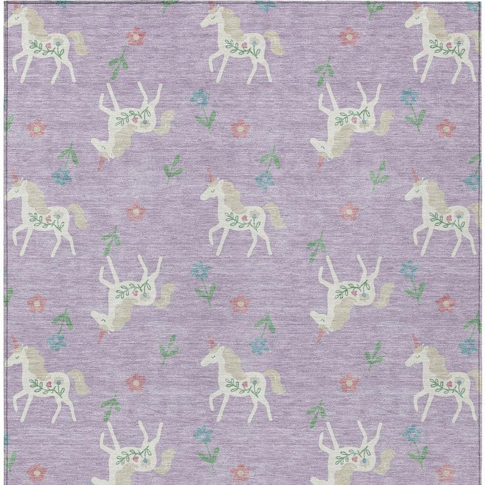5' X 8' Lavender And Ivory Floral Washable Indoor Outdoor Area Rug HomeRoots