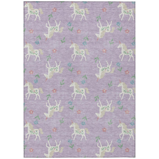 5' X 8' Lavender And Ivory Floral Washable Indoor Outdoor Area Rug