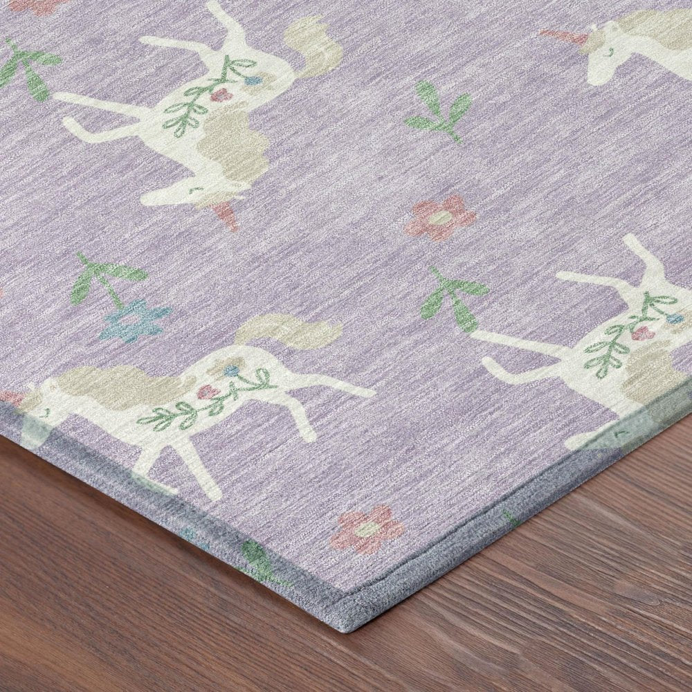 5' X 8' Lavender And Ivory Floral Washable Indoor Outdoor Area Rug — view 2