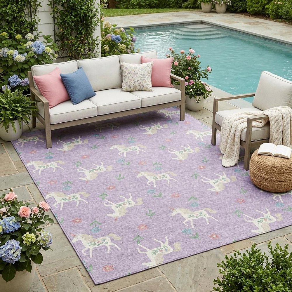 5' X 8' Lavender And Ivory Floral Washable Indoor Outdoor Area Rug — view 7
