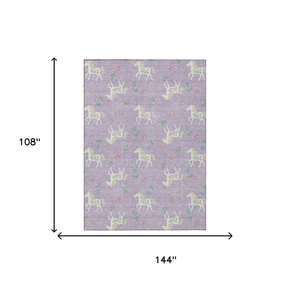 9' X 12' Lavender And Ivory Floral Washable Indoor Outdoor Area Rug HomeRoots