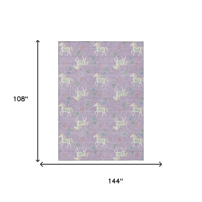 9' X 12' Lavender And Ivory Floral Washable Indoor Outdoor Area Rug HomeRoots