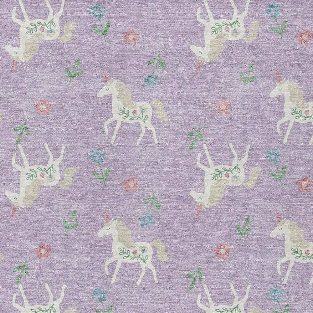 9' X 12' Lavender And Ivory Floral Washable Indoor Outdoor Area Rug — view 8