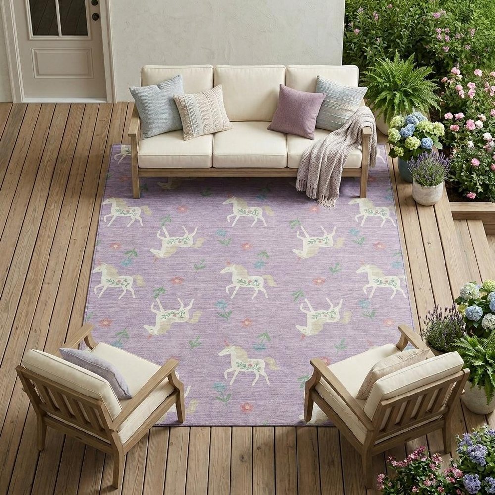 9' X 12' Lavender And Ivory Floral Washable Indoor Outdoor Area Rug HomeRoots