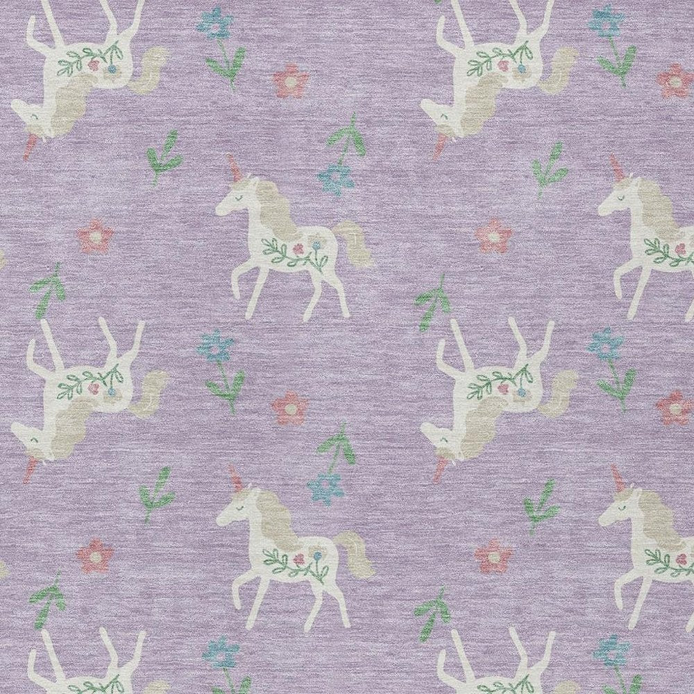 10' X 14' Lavender And Ivory Floral Washable Indoor Outdoor Area Rug — view 4