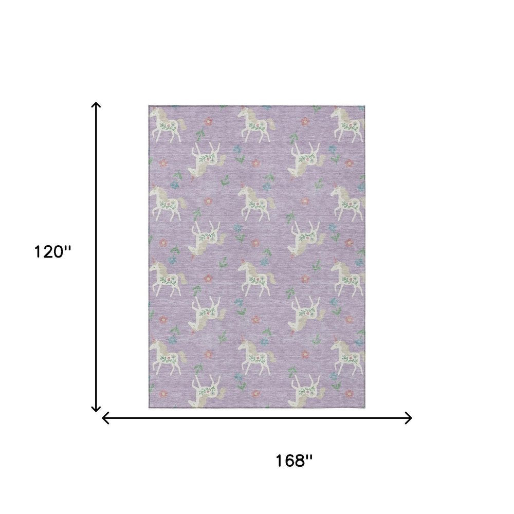 10' X 14' Lavender And Ivory Floral Washable Indoor Outdoor Area Rug HomeRoots