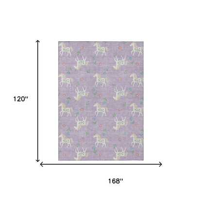 10' X 14' Lavender And Ivory Floral Washable Indoor Outdoor Area Rug HomeRoots