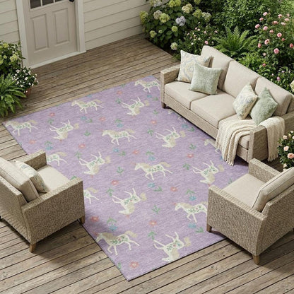 10' X 14' Lavender And Ivory Floral Washable Indoor Outdoor Area Rug HomeRoots