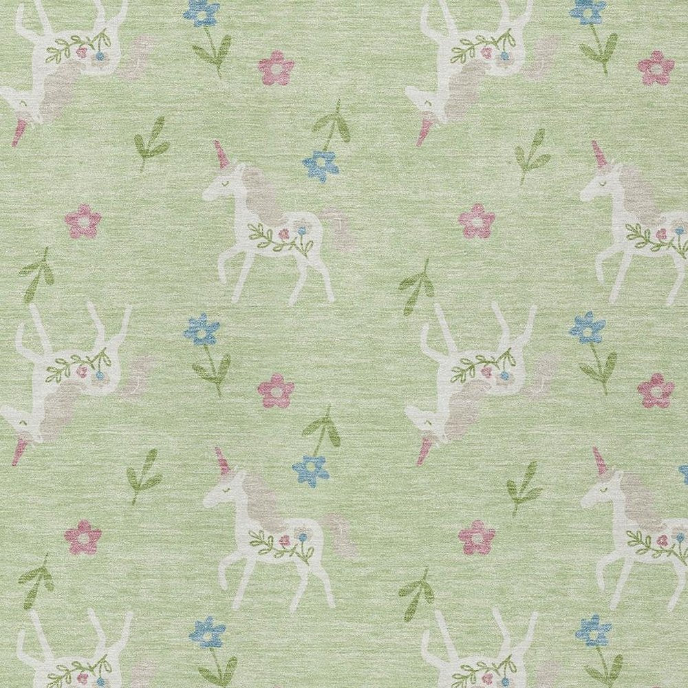 3' X 5' Mint Green And Ivory Floral Washable Indoor Outdoor Area Rug HomeRoots