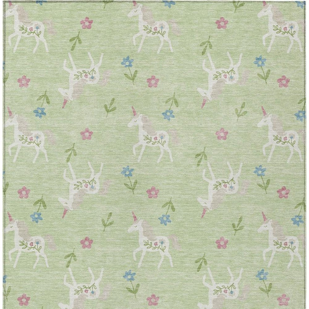 3' X 5' Mint Green And Ivory Floral Washable Indoor Outdoor Area Rug HomeRoots