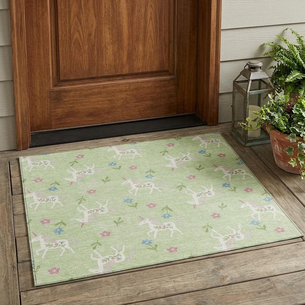 3' X 5' Mint Green And Ivory Floral Washable Indoor Outdoor Area Rug HomeRoots