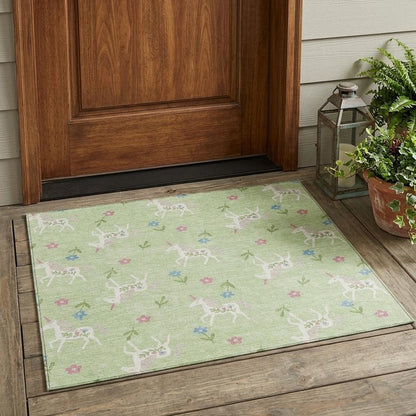 3' X 5' Mint Green And Ivory Floral Washable Indoor Outdoor Area Rug HomeRoots