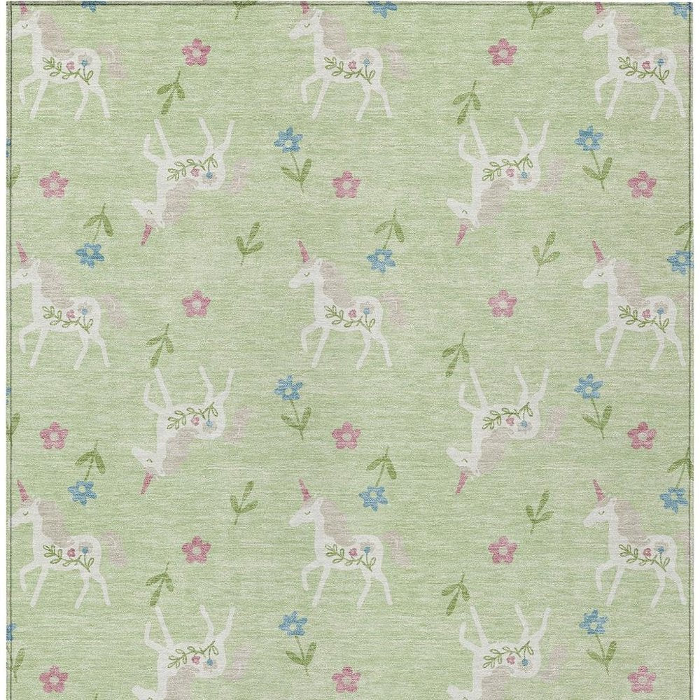 5' X 8' Mint Green And Ivory Floral Washable Indoor Outdoor Area Rug HomeRoots