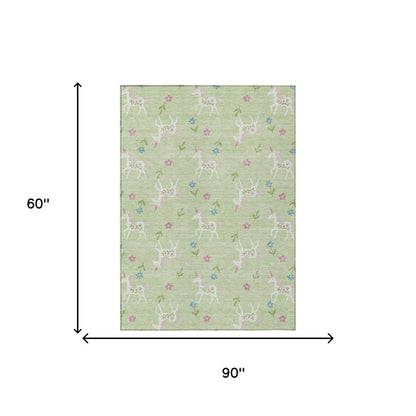 5' X 8' Mint Green And Ivory Floral Washable Indoor Outdoor Area Rug HomeRoots