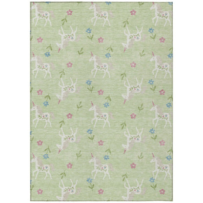 5' X 8' Mint Green And Ivory Floral Washable Indoor Outdoor Area Rug