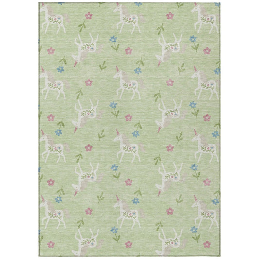 5' X 8' Mint Green And Ivory Floral Washable Indoor Outdoor Area Rug