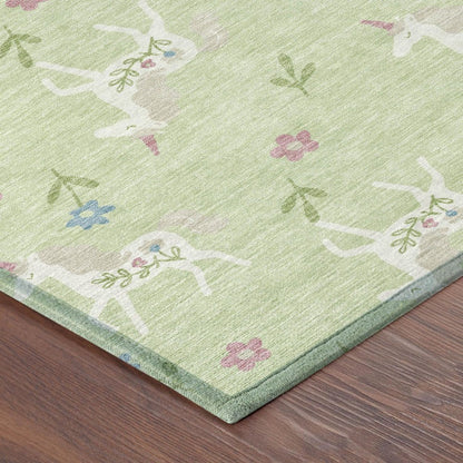 5' X 8' Mint Green And Ivory Floral Washable Indoor Outdoor Area Rug HomeRoots