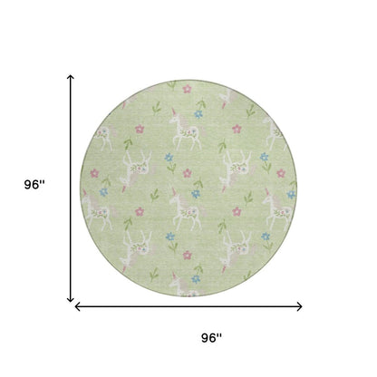 8' Mint Green And Ivory Round Floral Washable Indoor Outdoor Area Rug HomeRoots