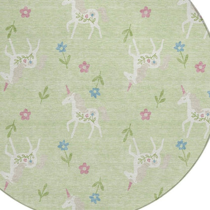 8' Mint Green And Ivory Round Floral Washable Indoor Outdoor Area Rug HomeRoots