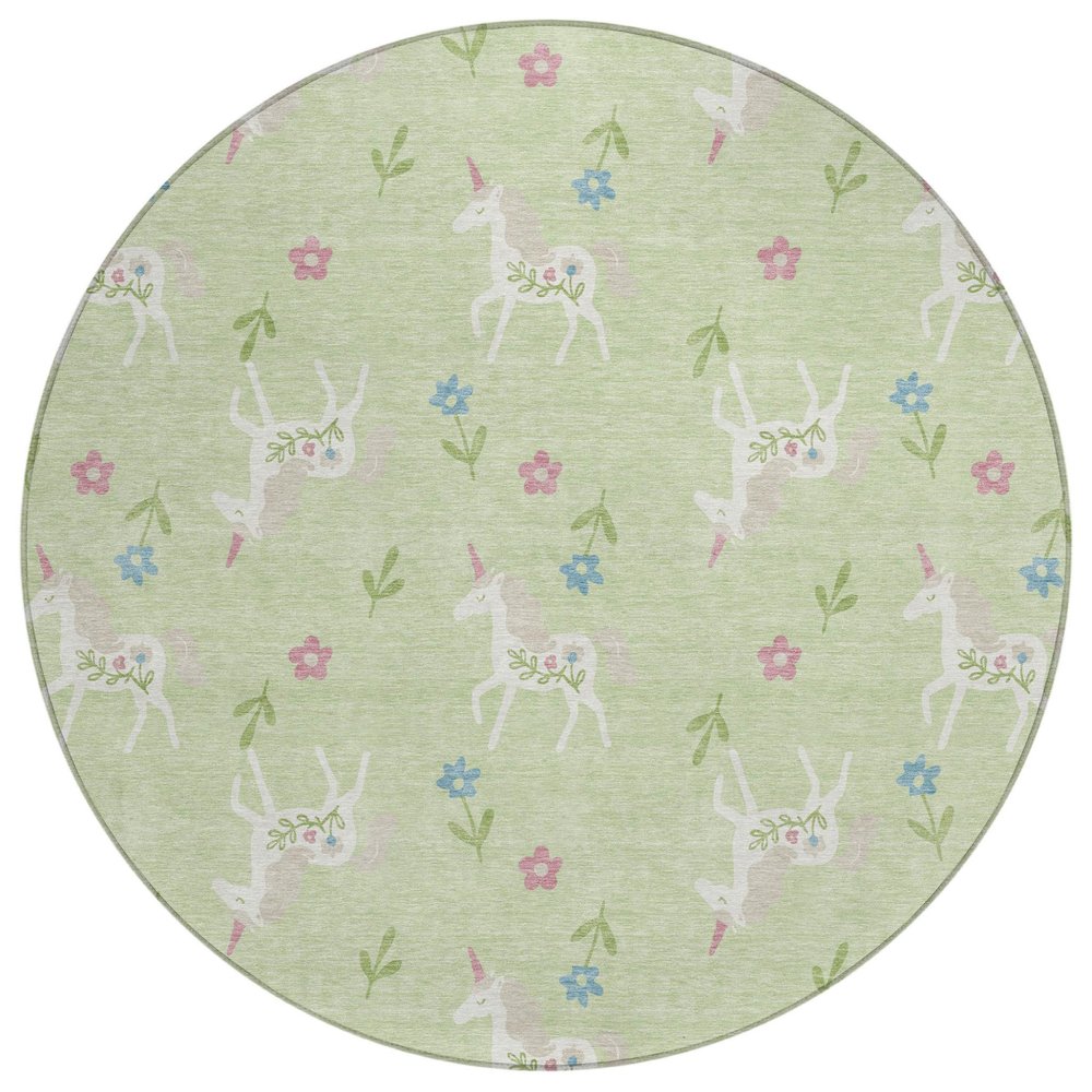 8' Mint Green And Ivory Round Floral Washable Indoor Outdoor Area Rug HomeRoots