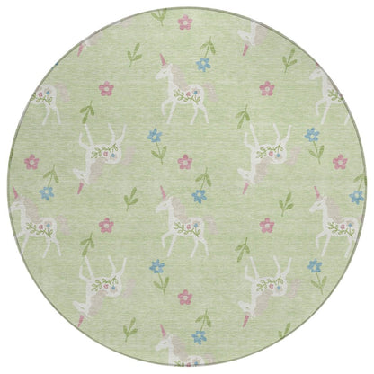 8' Mint Green And Ivory Round Floral Washable Indoor Outdoor Area Rug HomeRoots