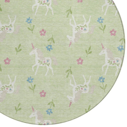8' Mint Green And Ivory Round Floral Washable Indoor Outdoor Area Rug HomeRoots