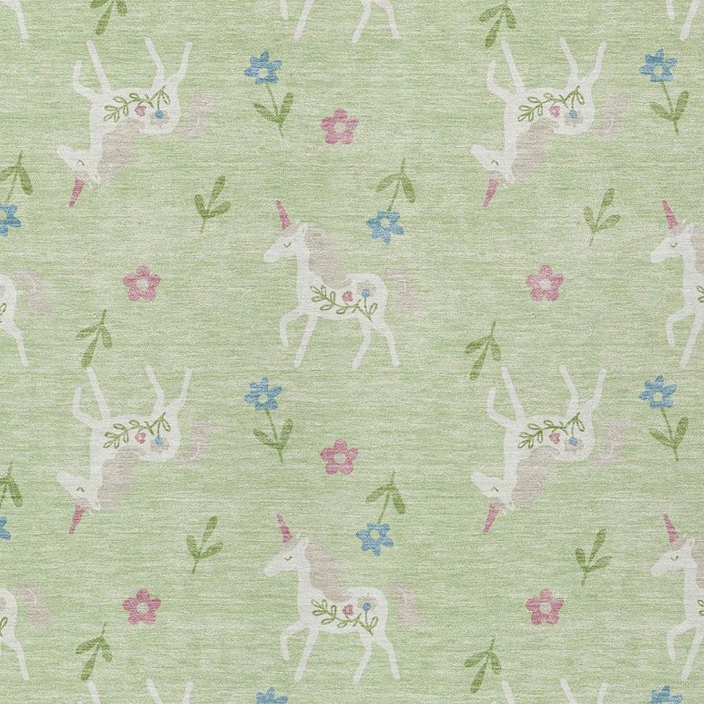 10' X 14' Mint Green And Ivory Floral Washable Indoor Outdoor Area Rug — view 4