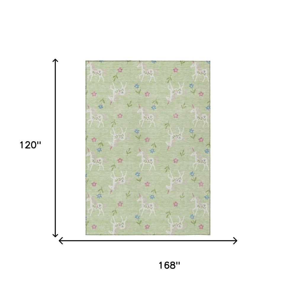 10' X 14' Mint Green And Ivory Floral Washable Indoor Outdoor Area Rug HomeRoots