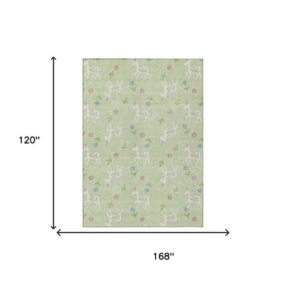 10' X 14' Mint Green And Ivory Floral Washable Indoor Outdoor Area Rug HomeRoots