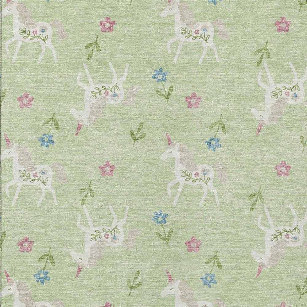 10' X 14' Mint Green And Ivory Floral Washable Indoor Outdoor Area Rug HomeRoots
