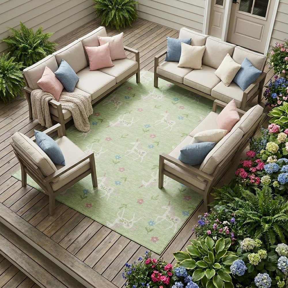 10' X 14' Mint Green And Ivory Floral Washable Indoor Outdoor Area Rug HomeRoots