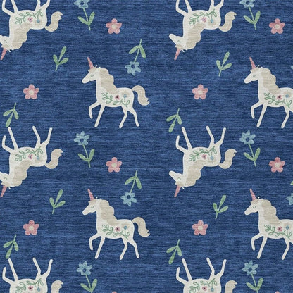 9' X 12' Navy Blue And Green Floral Washable Indoor Outdoor Area Rug HomeRoots