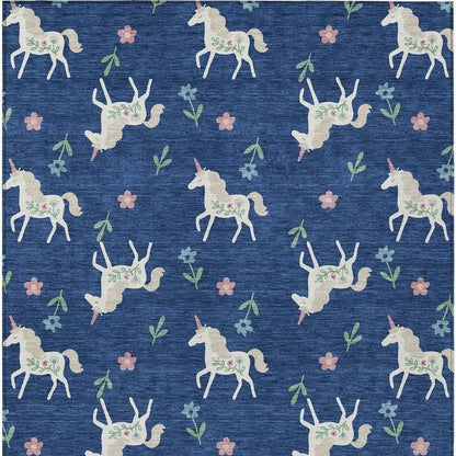 9' X 12' Navy Blue And Green Floral Washable Indoor Outdoor Area Rug HomeRoots