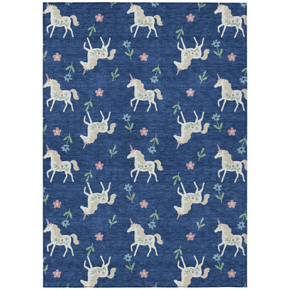 9' X 12' Navy Blue And Green Floral Washable Indoor Outdoor Area Rug HomeRoots