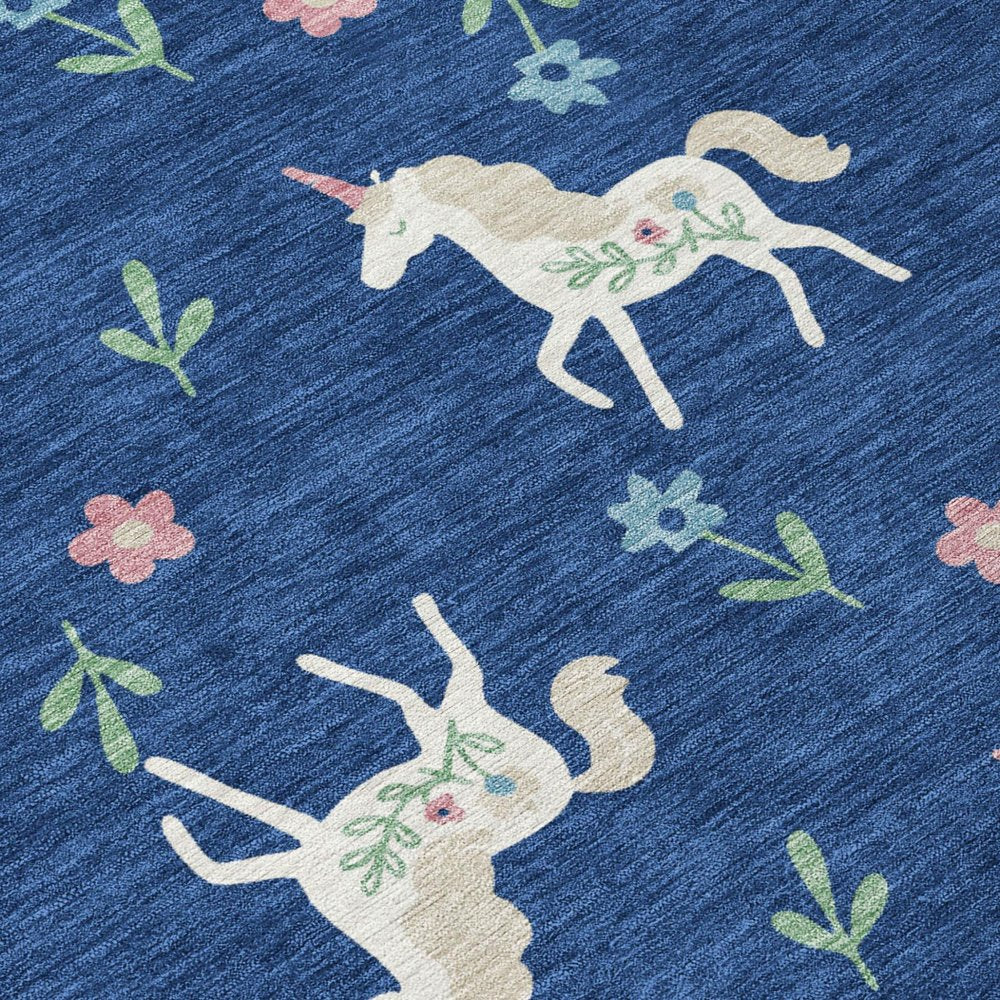 9' X 12' Navy Blue And Green Floral Washable Indoor Outdoor Area Rug HomeRoots