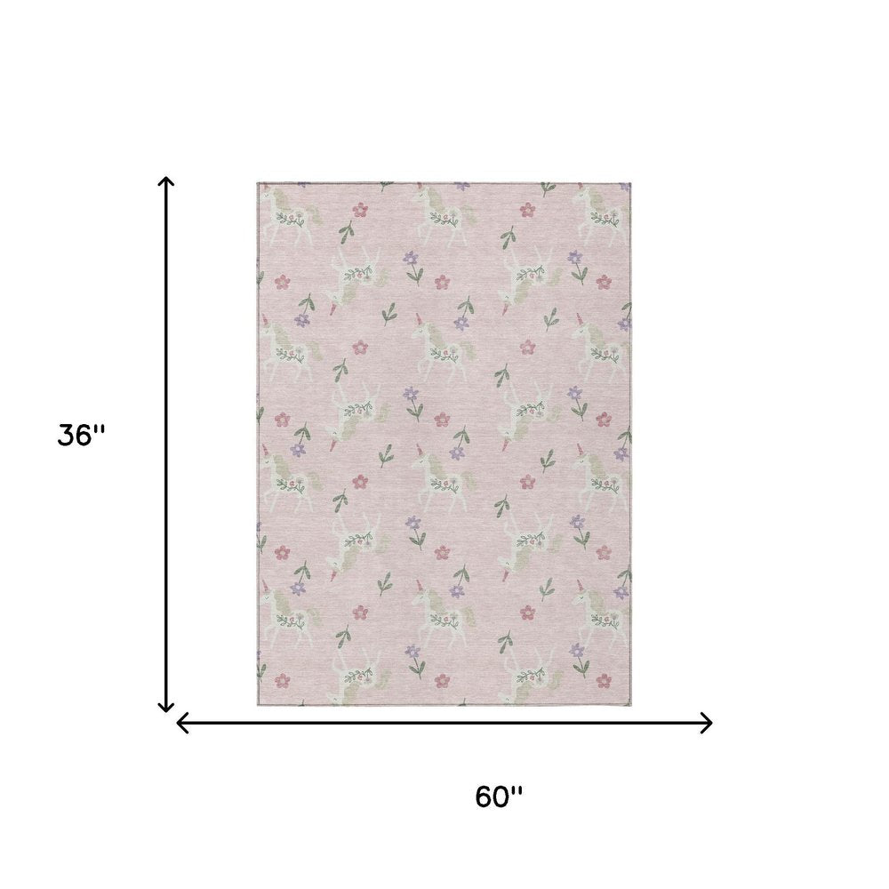 3' X 5' Pink And Ivory Floral Washable Indoor Outdoor Area Rug HomeRoots