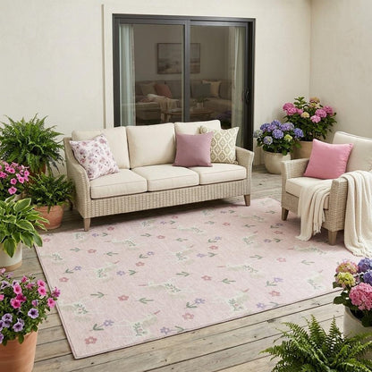 5' X 8' Pink And Ivory Floral Washable Indoor Outdoor Area Rug HomeRoots