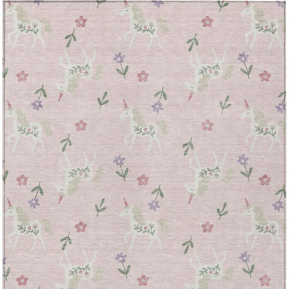 8' X 10' Pink And Ivory Floral Washable Indoor Outdoor Area Rug HomeRoots