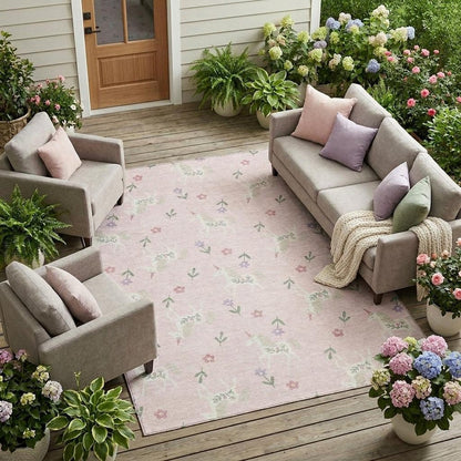 8' X 10' Pink And Ivory Floral Washable Indoor Outdoor Area Rug HomeRoots