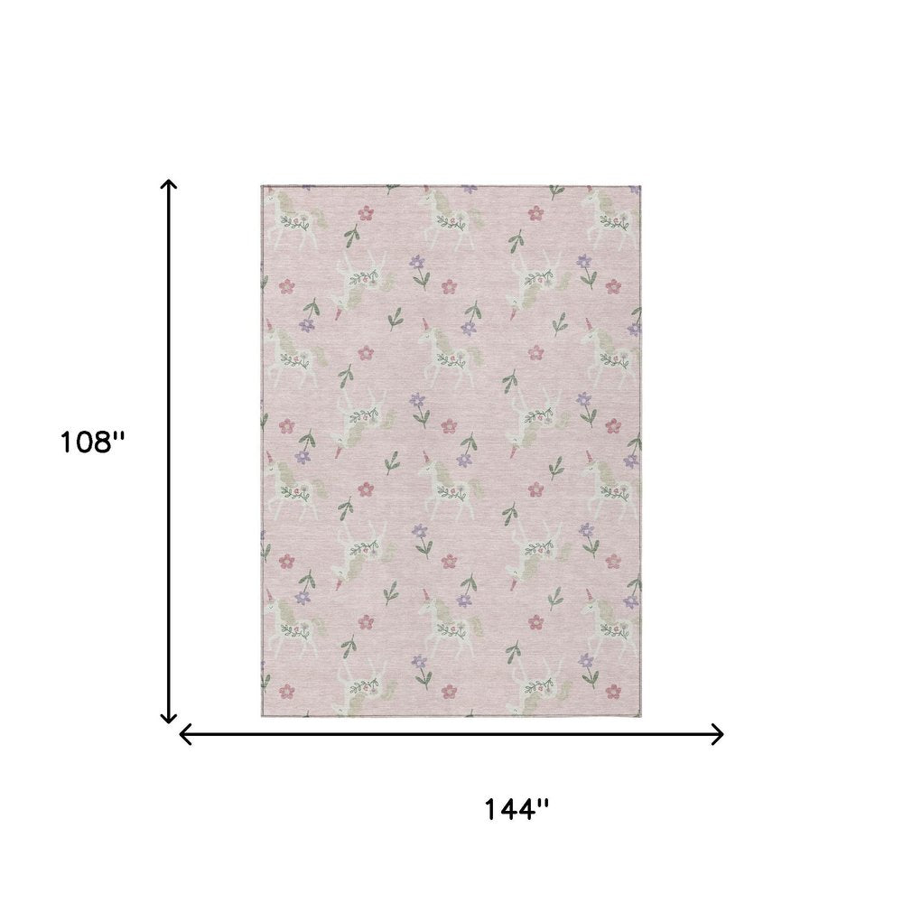 9' X 12' Pink And Ivory Floral Washable Indoor Outdoor Area Rug HomeRoots