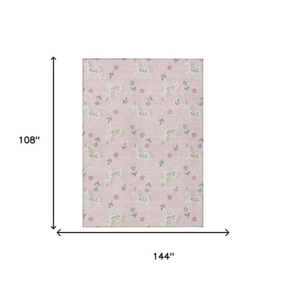 9' X 12' Pink And Ivory Floral Washable Indoor Outdoor Area Rug HomeRoots