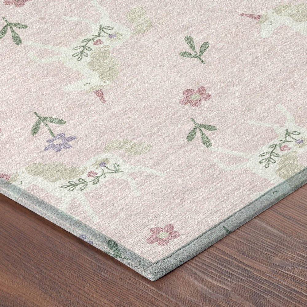9' X 12' Pink And Ivory Floral Washable Indoor Outdoor Area Rug — view 2