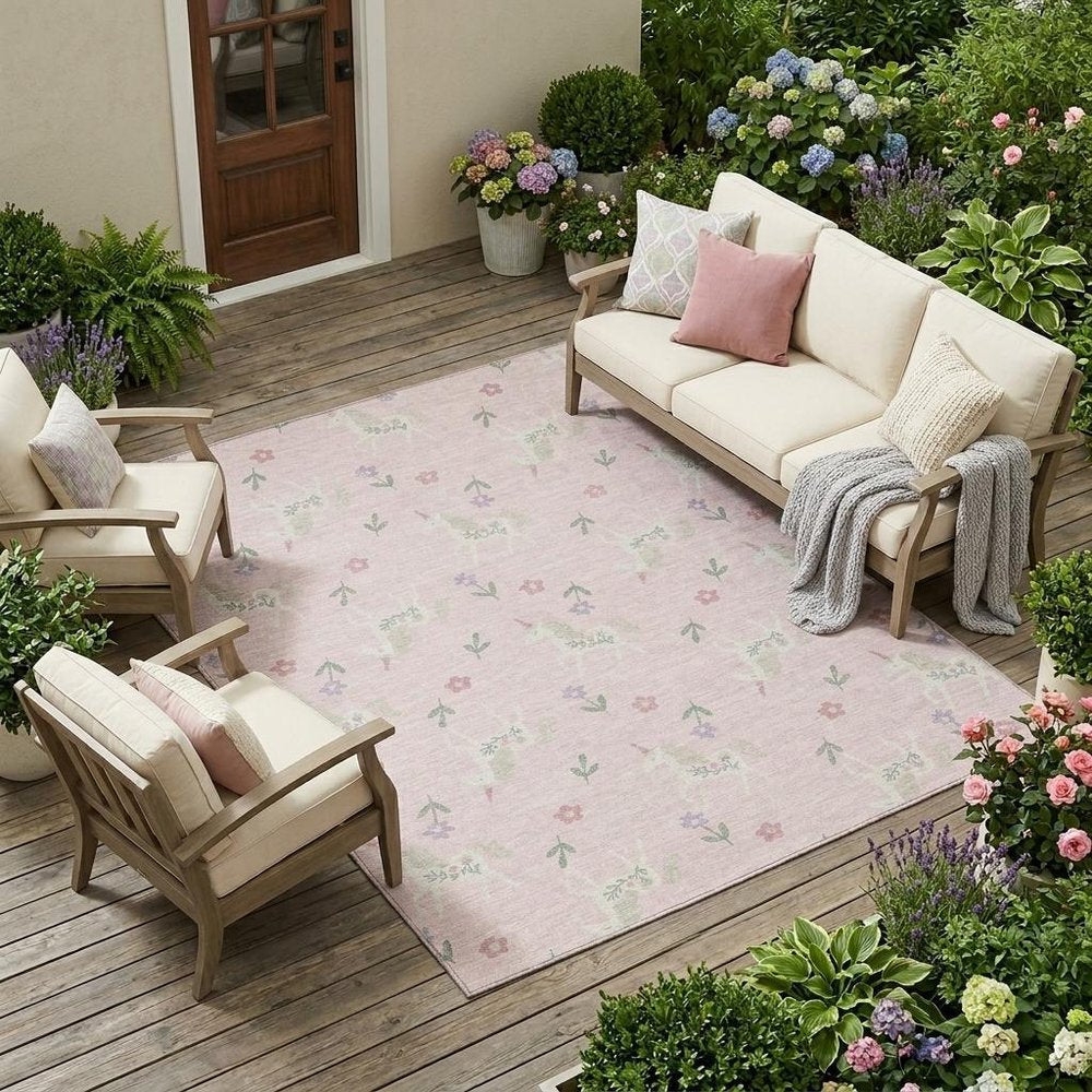 9' X 12' Pink And Ivory Floral Washable Indoor Outdoor Area Rug HomeRoots